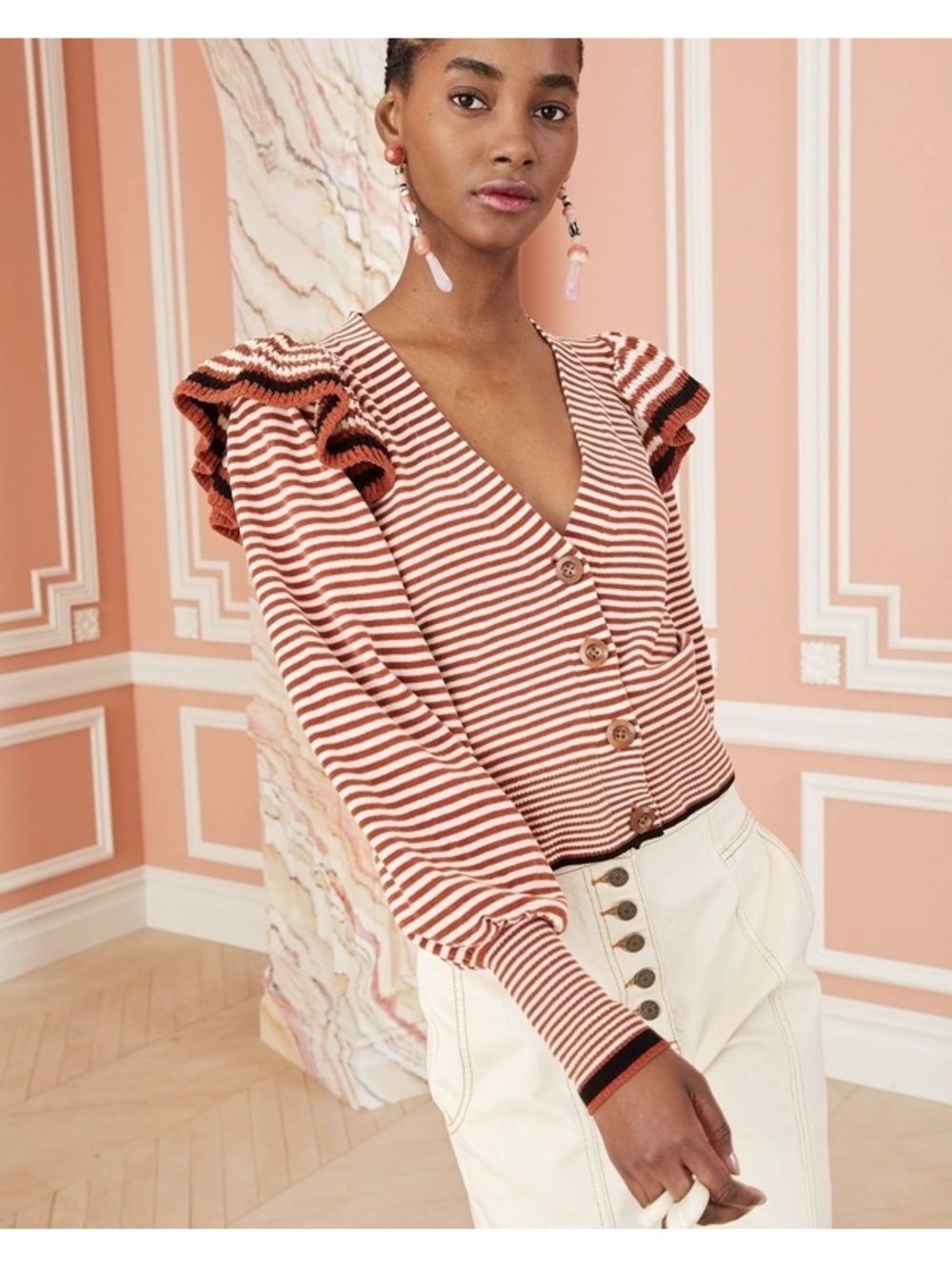 Ulla Johnson Rooney Cardigan Umber stripe